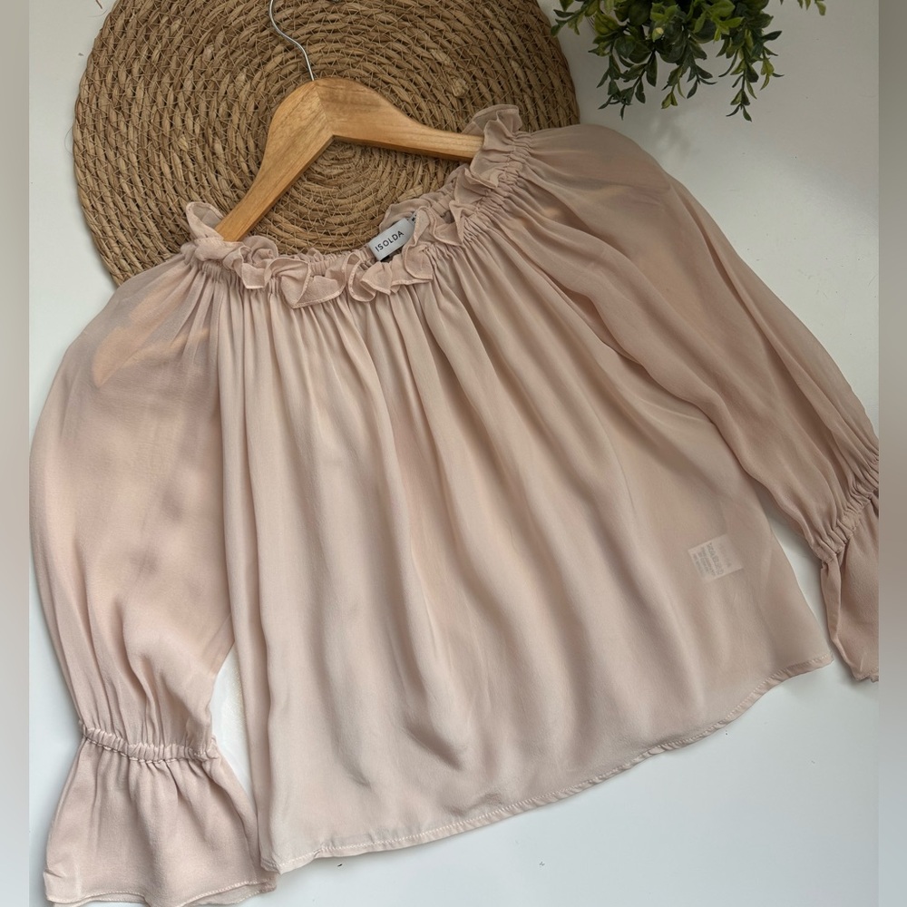 ISOLDA Beige Semi Sheer Silk‎ Top Size 4